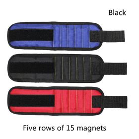 Fifteen-Compartment Powerful Magnetic Wristband (Option: Black-Five rows of 15 magnets)